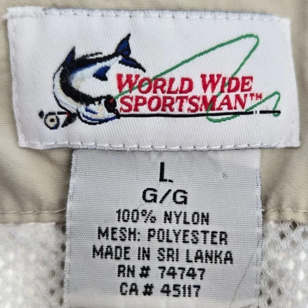World Wide Sportsman Fishing Shirt Nylon Mesh Beige Short Sleeve Vented Size L - Picture 9 of 11